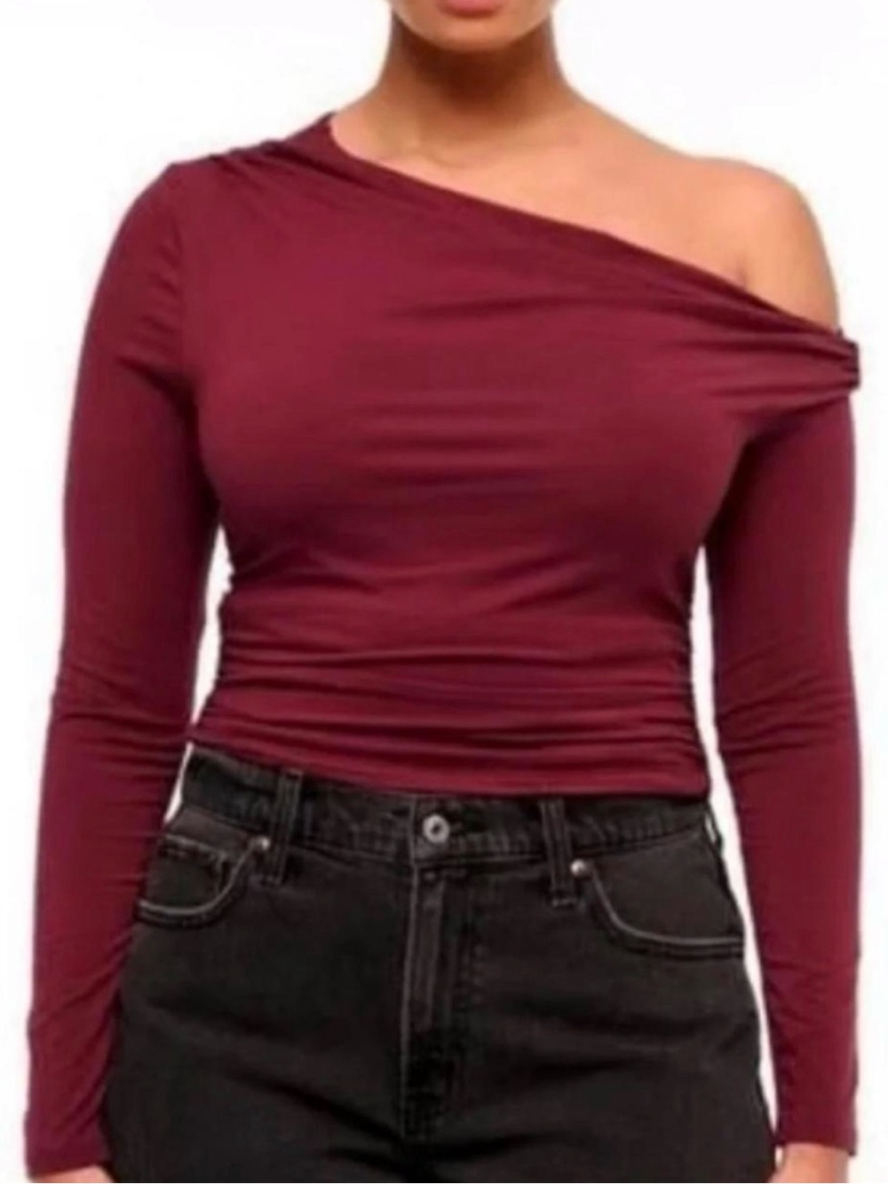 Abercrombie & Fitch Women's Deep Red Long Sleeve Asymmetric Top Size Medium